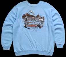 画像1: 80s USA製 Hanes REMINGTON FARMS NATIONAL HUNTING&FISHING DAY ハンティング フィッシング アート スウェット 水色 L (1)