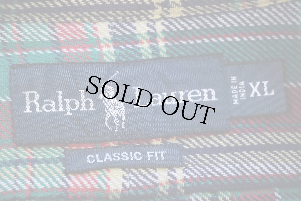 画像4: 00s ラルフローレン CLASSIC FIT マドラスチェック ボタンダウン コットン フランネルシャツ XL★インド綿 (4)