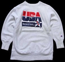 画像1: リサイズ★90s USA製 Championチャンピオン USA BASKETBALL アップリケ&刺繍 リバースウィーブ スウェット 杢グレー (1)