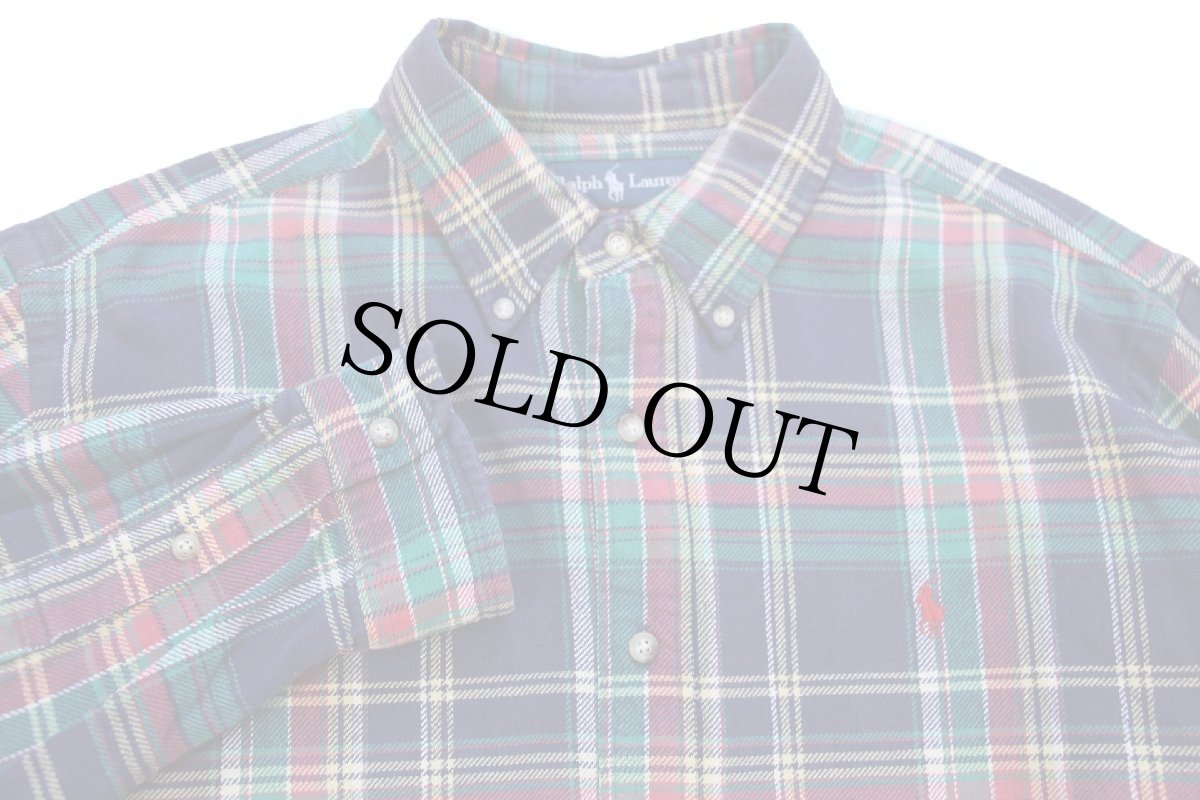 画像3: 00s ラルフローレン CLASSIC FIT マドラスチェック ボタンダウン コットン フランネルシャツ XL★インド綿 (3)
