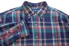 画像3: 00s ラルフローレン CLASSIC FIT マドラスチェック ボタンダウン コットン フランネルシャツ XL★インド綿 (3)