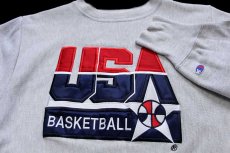 画像3: リサイズ★90s USA製 Championチャンピオン USA BASKETBALL アップリケ&刺繍 リバースウィーブ スウェット 杢グレー (3)