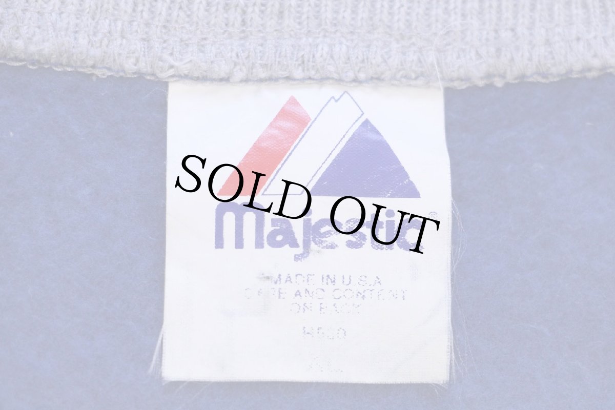 画像4: 90s USA製 Majestic MLB Los Angeles Dodgers パッチ付き ツートン 切り替え スウェット スタジャン 青×杢グレー XL★ジャケット (4)