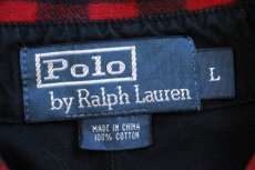 画像4: 00s ポロ ラルフローレン チンスト&マチ付き バッファローチェック プルオーバー コットンシャツ 赤×黒 L (4)