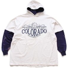 画像1: 90s USA製 UNIVERSITY OF COLORADO ツートン 切り替え ブリーチ コットン カットソー パーカー 生成り×紺 (1)