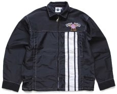 画像1: 90s Hard Rock HOTEL ハードロック ホテル LAS VEGAS チェッカーフラッグ 刺繍 チンスト付き ナイロン レーシングジャケット 黒 S (1)