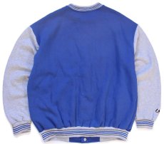 画像2: 90s USA製 Majestic MLB Los Angeles Dodgers パッチ付き ツートン 切り替え スウェット スタジャン 青×杢グレー XL★ジャケット (2)