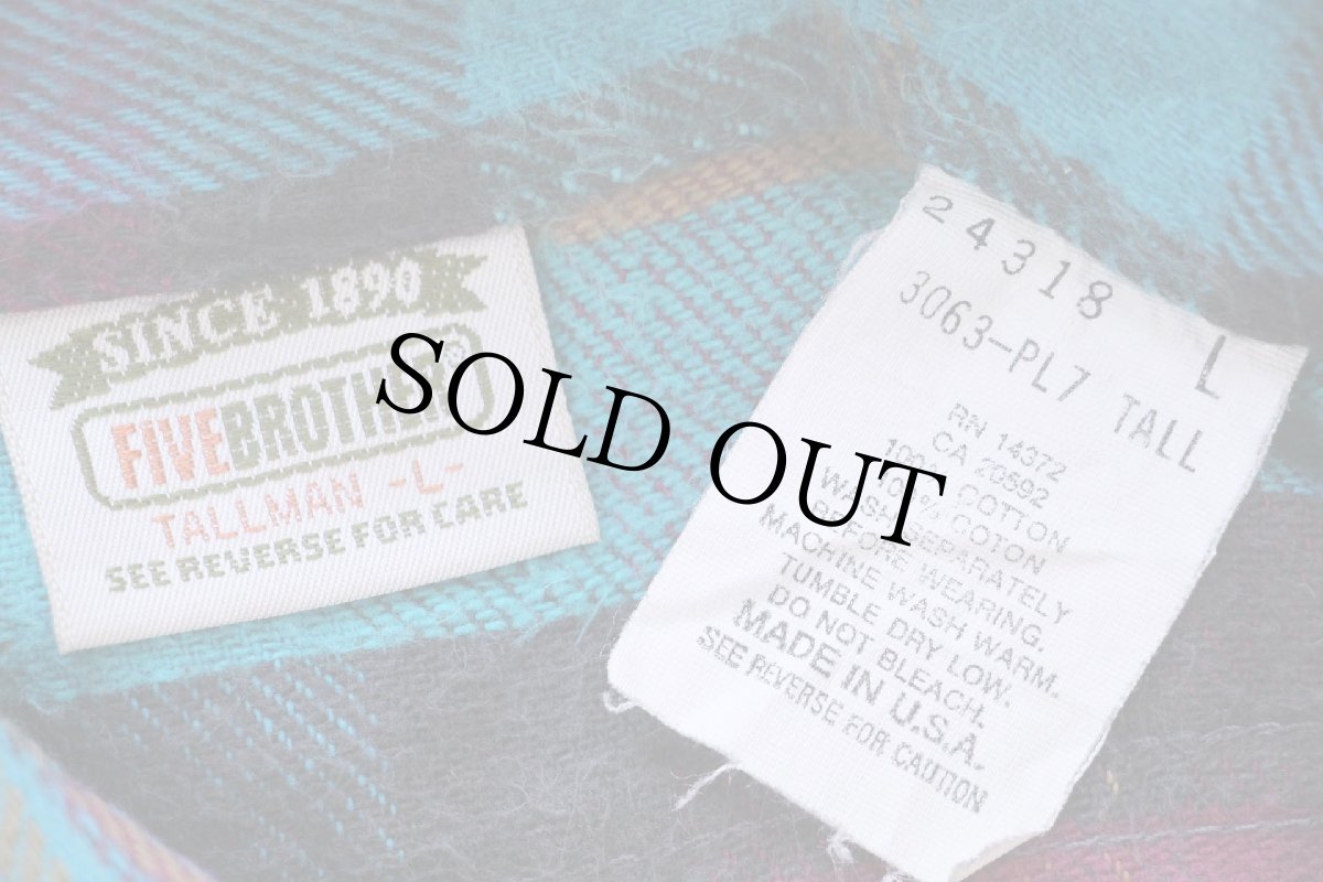 画像4: 90s USA製 FIVE BROTHERファイブブラザー チェック コットン フランネルシャツ L-T (4)