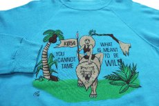 画像3: 80s USA製 YOU CANNOT TAME WHAT IS MEANT TO BE WILD メッセージ イラスト 両面プリント スウェット 水色 L (3)