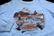 画像3: 80s USA製 Hanes REMINGTON FARMS NATIONAL HUNTING&FISHING DAY ハンティング フィッシング アート スウェット 水色 L (3)