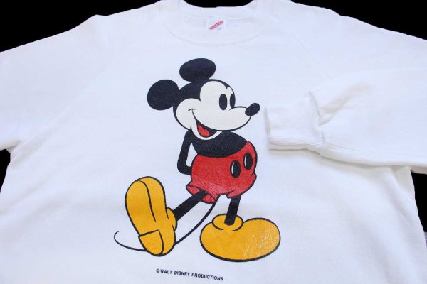 80s USA製 Disneyディズニー ミッキー マウス スウェット 白 L
