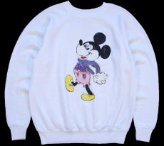 画像1: 80s USA製 Pannill BY Hanes ミッキー マウス ハンドペイント アート スウェット 白 L (1)