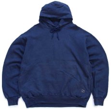 画像1: 00s メキシコ製 RUSSELLラッセル 無地 スウェットパーカー 紺 フェード XL★フーディー ブランク (1)