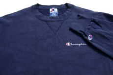 画像3: 90s USA製 Championチャンピオン ワンポイント スクリプト ロゴ刺繍 前V スウェット 紺 フェード L (3)