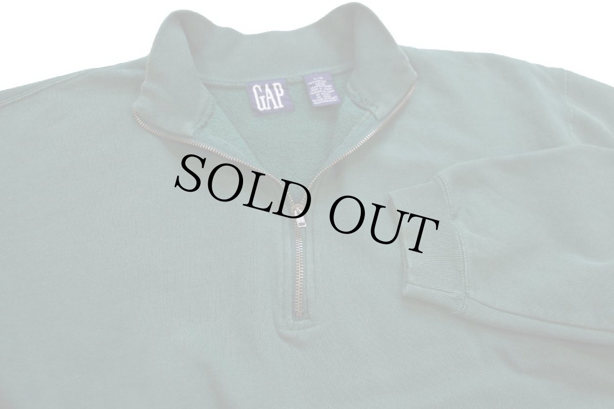 画像3: 90s GAPギャップ 無地 ハイネック ハーフジップ スウェット 緑 L★ブランク (3)