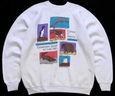 画像1: 90s USA製 ENDANGERED MEANS WE HAVE TIME アニマル アート スウェット ボロ 白 XL (1)