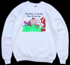 画像1: 90s USA製 MCI Santa Knows A Great Deal When He Sees One. サンタクロース 蛍光プリント スウェット 白 XL (1)