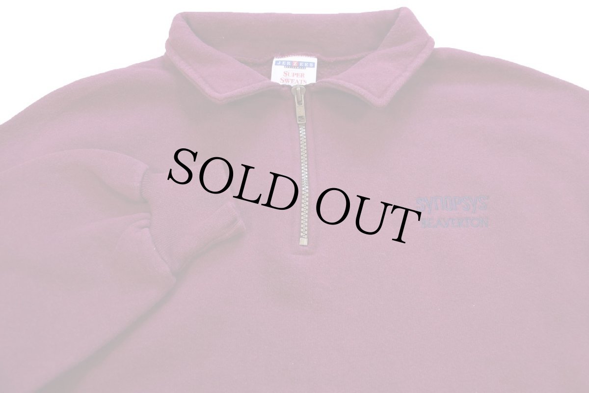 画像3: 90s synopsys BEAVERTON 刺繍 襟付き ハーフジップ スウェット ワインレッド XL (3)