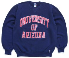 画像1: 90s USA製 RUSSELLラッセル UNIVERSITY OF ARIZONA 前V スウェット 紺 M (1)