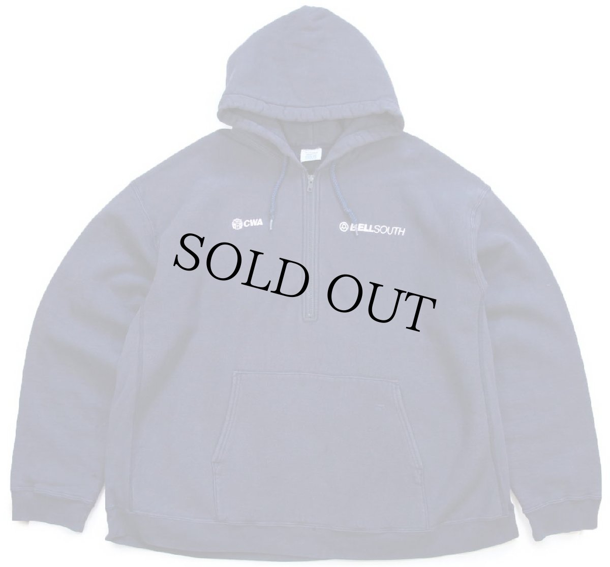 画像1: 90s USA製 BELLSOUTH CWA 刺繍 ハーフジップ リバースウィーブ スウェットパーカー 紺★フーディー (1)