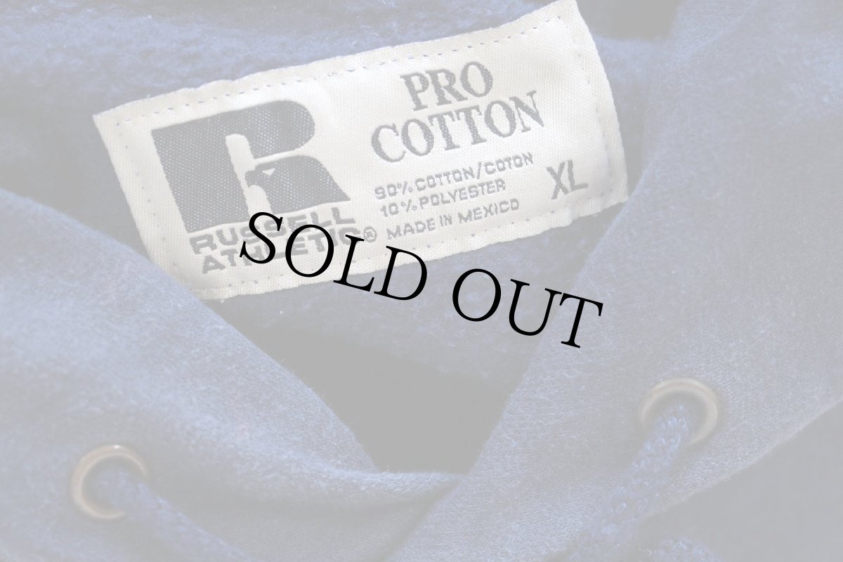 画像4: 00s メキシコ製 RUSSELLラッセル 無地 スウェットパーカー 紺 フェード XL★フーディー ブランク (4)