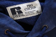 画像4: 00s メキシコ製 RUSSELLラッセル 無地 スウェットパーカー 紺 フェード XL★フーディー ブランク (4)