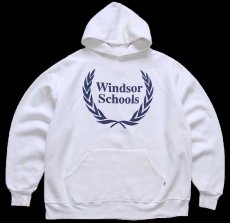 画像1: 90s メキシコ製 RUSSELLラッセル Windsor Schools 月桂樹 スウェットパーカー 白 XL★フーディー (1)