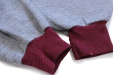 画像6: 80s Ski Bound ラビット スキー イラスト 蛍光プリント ツートン切り替え スウェット 杢グレー×バーガンディ (6)