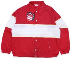 画像1: 80s NASCAR Winston RACING チェッカーフラッグ パッチ付き 切り替え ナイロンジャケット 赤×白 (1)