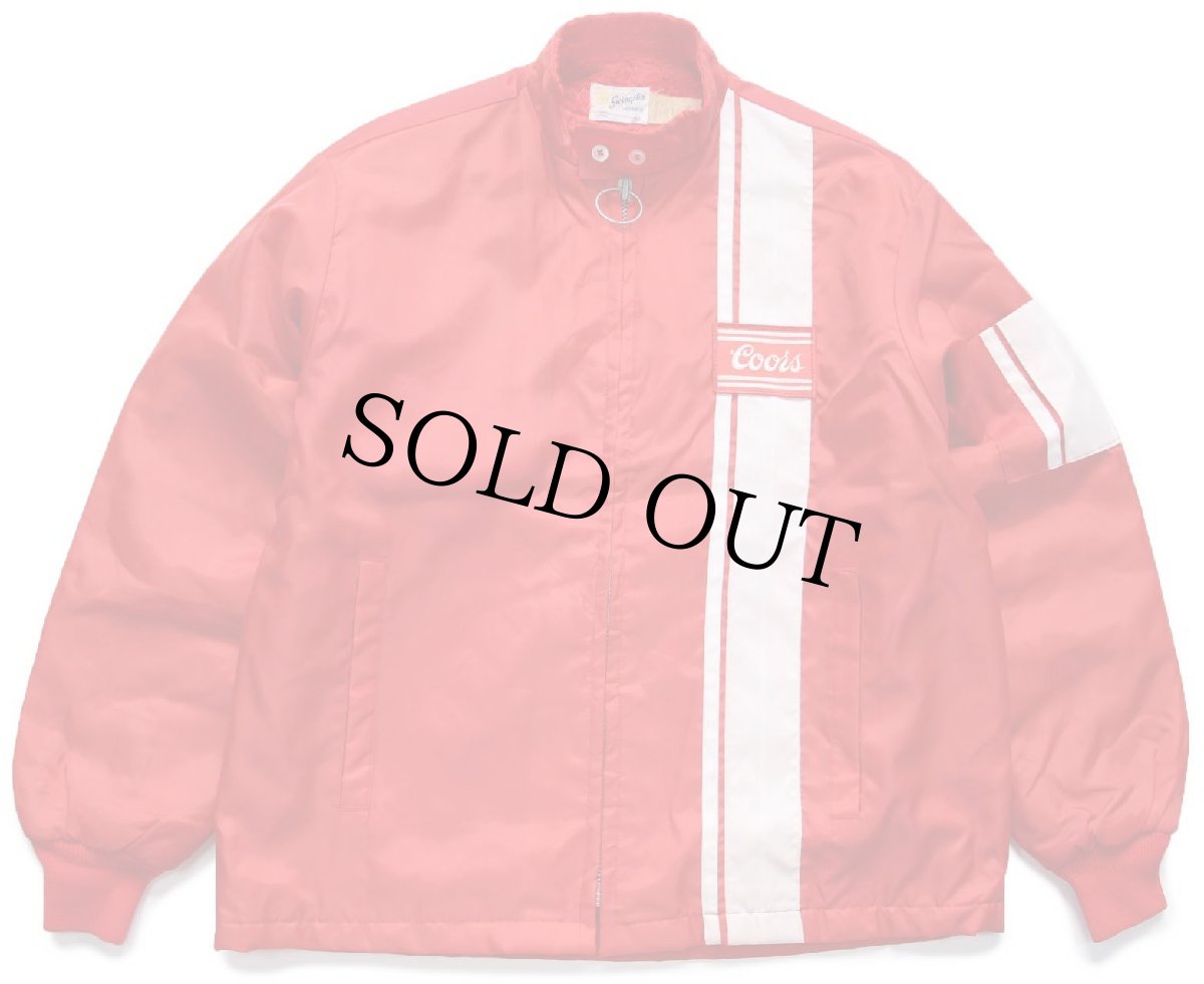 画像1: 70s USA製 Swingster Coors パッチ付き スタンドカラー ボアライナー ナイロン レーシングジャケット 赤 L (1)