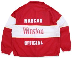 画像2: 80s NASCAR Winston RACING チェッカーフラッグ パッチ付き 切り替え ナイロンジャケット 赤×白 (2)