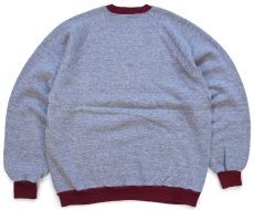 画像2: 80s Ski Bound ラビット スキー イラスト 蛍光プリント ツートン切り替え スウェット 杢グレー×バーガンディ (2)