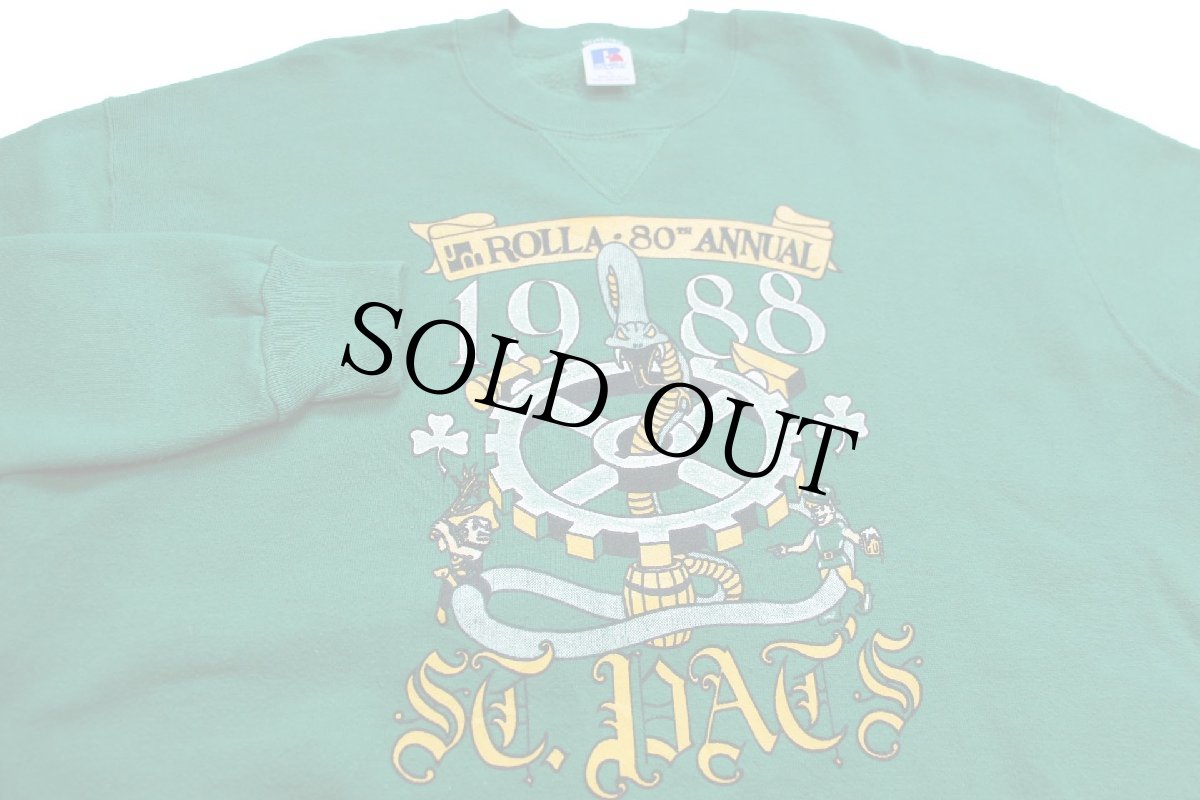 画像3: 80s USA製 RUSSELLラッセル ROLLA 80TH ANNUAL 1988 ST.PAT'S クローバー 前V スウェット 緑 XL (3)