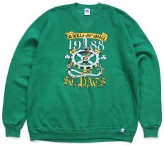 画像1: 80s USA製 RUSSELLラッセル ROLLA 80TH ANNUAL 1988 ST.PAT'S クローバー 前V スウェット 緑 XL (1)