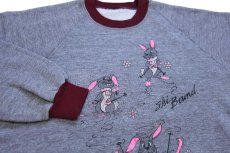 画像3: 80s Ski Bound ラビット スキー イラスト 蛍光プリント ツートン切り替え スウェット 杢グレー×バーガンディ (3)