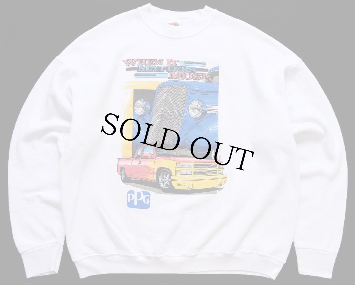 画像1: 90s USA製 HOTROD CHEVROLETシボレー C1500 ピックアップ トラック PPG スウェット 白 XL (1)