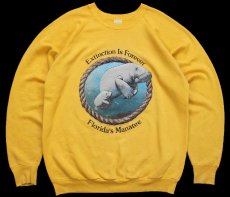 画像1: 80s USA製 Extinction Is Forever Florida's Manatee マナティ アート スウェット 濃黄 XL (1)