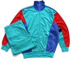 画像1: 90s adidasアディダス マルチカラー ハイネック ドルマンスリーブ トラックジャケット&パンツ セットアップ L★ジャージ (1)