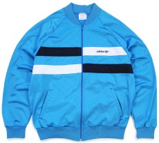 画像1: 80s USA製 adidasアディダス トレフォイル ロゴ刺繍 トラックジャケット ライトブルー L★ジャージ (1)