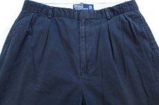 画像4: 90s ポロ ラルフローレン ツータック スラックス コットンパンツ 紺 フェード W33 L30★347 (4)