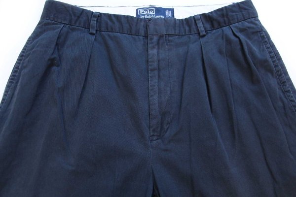 90s ラルフローレン ツータックスラックス ネイビー W32 L30 カナダ製 90s ポロ ラルフローレン ツータック スラックス コットンパンツ 紺