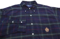 画像3: 90s ラルフローレン ロゴ刺繍 タータンチェック ポケット付き ボタンダウン プルオーバー オックスフォード コットンシャツ XL (3)