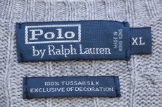 画像4: 90s ポロ ラルフローレン ワンポイント Vネック ケーブル編み シルクニット セーター 杢グレー XL (4)