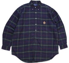 画像1: 90s ラルフローレン ロゴ刺繍 タータンチェック ポケット付き ボタンダウン プルオーバー オックスフォード コットンシャツ XL (1)