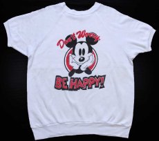 画像1: 80s USA製 Don't Worry, BE HAPPY! ミッキー マウス 半袖スウェット 白 XL (1)