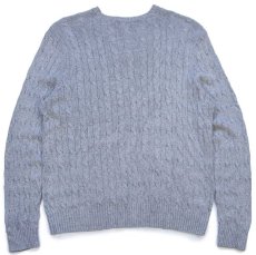 画像2: 90s ポロ ラルフローレン ワンポイント Vネック ケーブル編み シルクニット セーター 杢グレー XL (2)