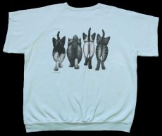 画像2: 90s USA製 キャット アート 両面プリント 半袖スウェット カスタム ライトグリーン XXL★特大 (2)