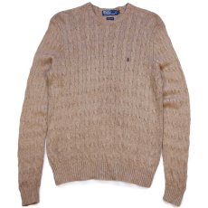 画像1: 90s ポロ ラルフローレン ワンポイント ケーブル編み シルクニット セーター ブラウン L (1)
