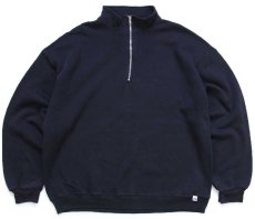 画像1: 00s メキシコ製 RUSSELLラッセル 無地 ハイネック ハーフジップ スウェット 黒 XL★ブランク (1)