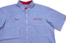 画像3: 00s RIVERSIDE Budweiserバドワイザー ロゴ刺繍 ボタンダウン 半袖 ワークシャツ ブルーグレー (3)